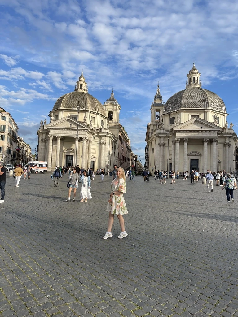 Piazza del Popolo Rome with twin churches and central obelisk
