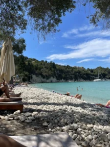 Harami Beach Paxos pebble beach with calm sea
